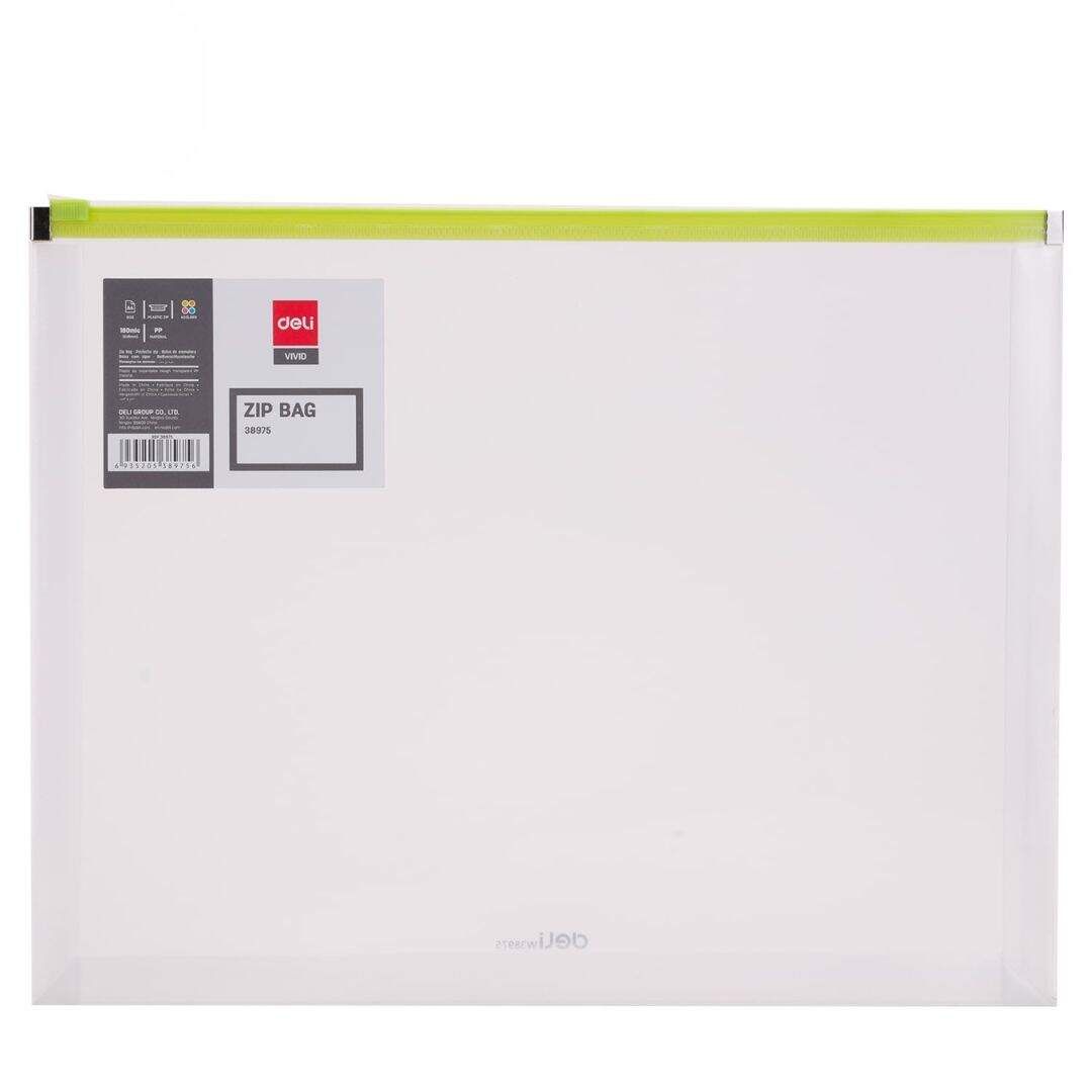 Teczka na suwak PVC A4 zielona Deli E5526_GREEN