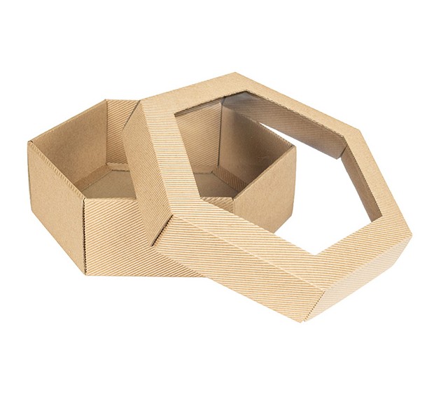 Pudełko prezentowe kraft HEX-1 z okienkiem