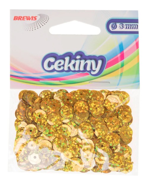 Cekiny hologram 8mm złoty Brewis