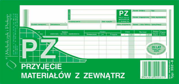 Przyjęcie materiałów z zewnątrz PZ MiP 352-8 1/3 A4
