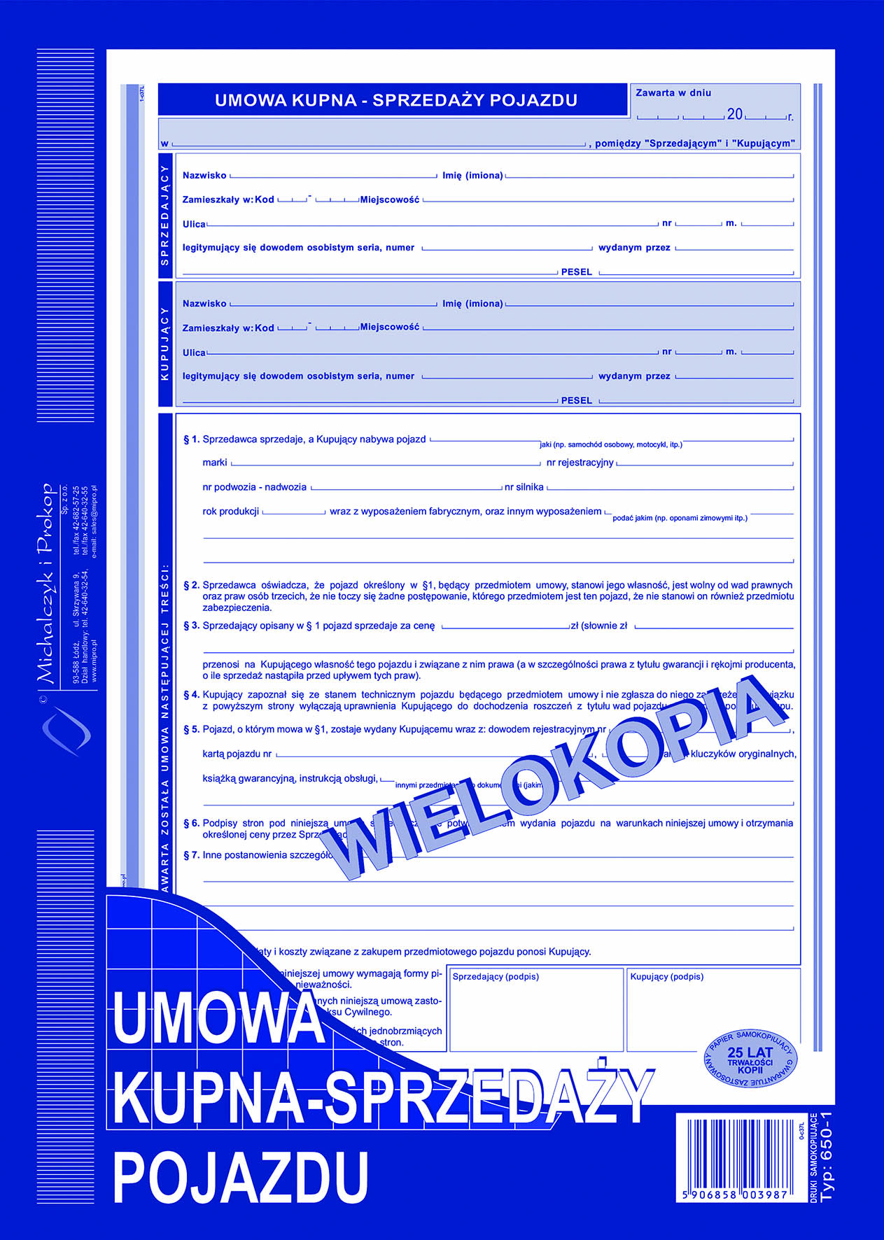 Umowa kupna-sprzedaży pojazdu MiP 650-1 A4