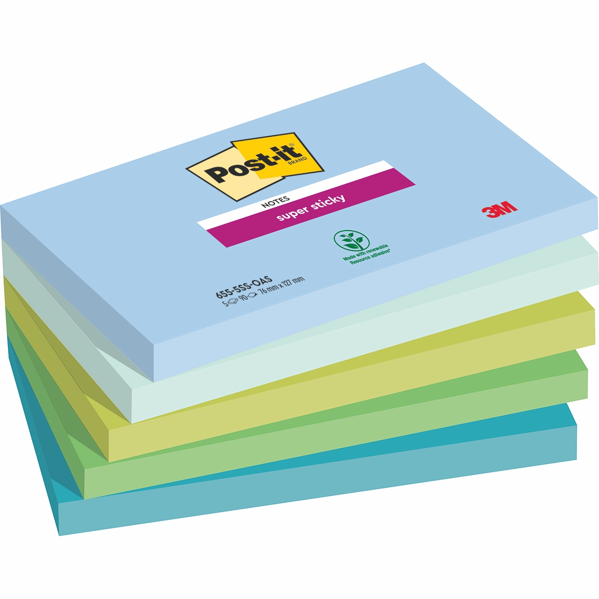 Karteczki samoprzylepne Post-it Super Sticky Oasis 76x127mm 5x90k