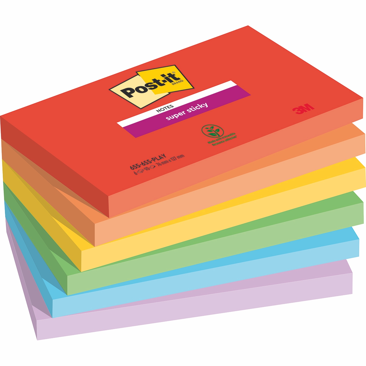 Karteczki samoprzylepne Post-it Super Sticky Playful 76 x127mm 6x90k