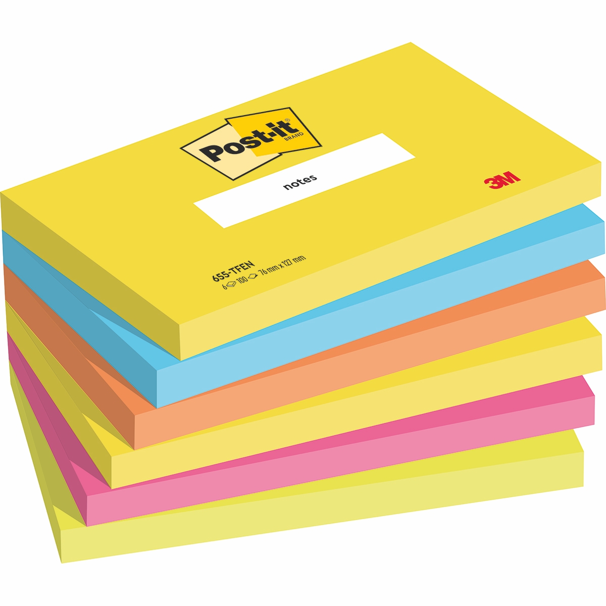 Karteczki samoprzylepne Post-it® Energetic 76 x 127mm 6 bloczków