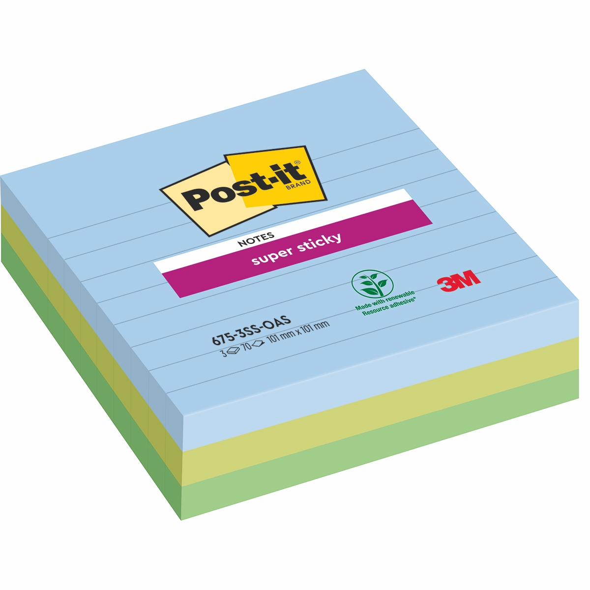 Karteczki samoprzylepne Post-it Super Sticky XL Oasis w linię 101x101mm 3x70