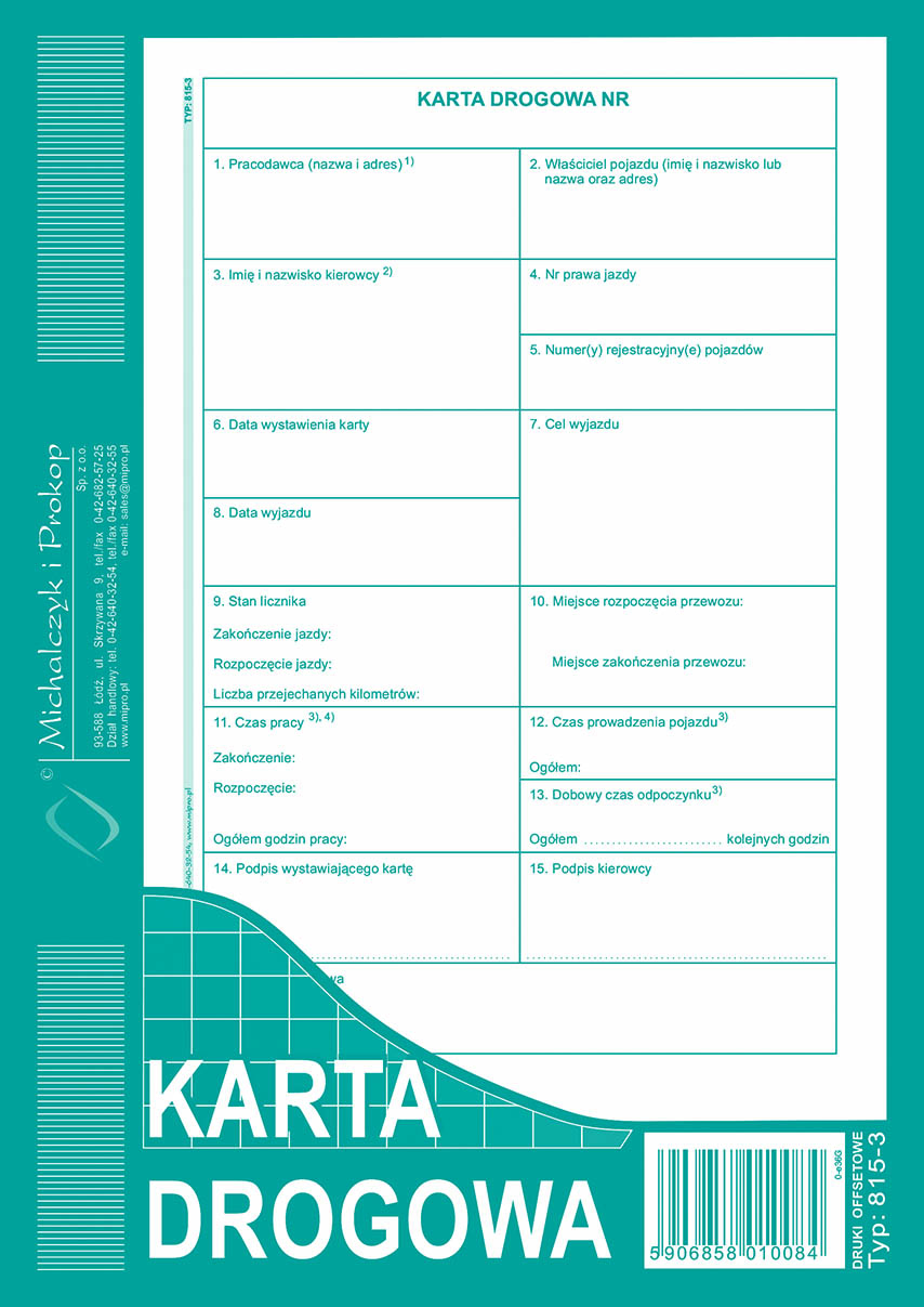 Karta drogowa MiP 815-3 A5