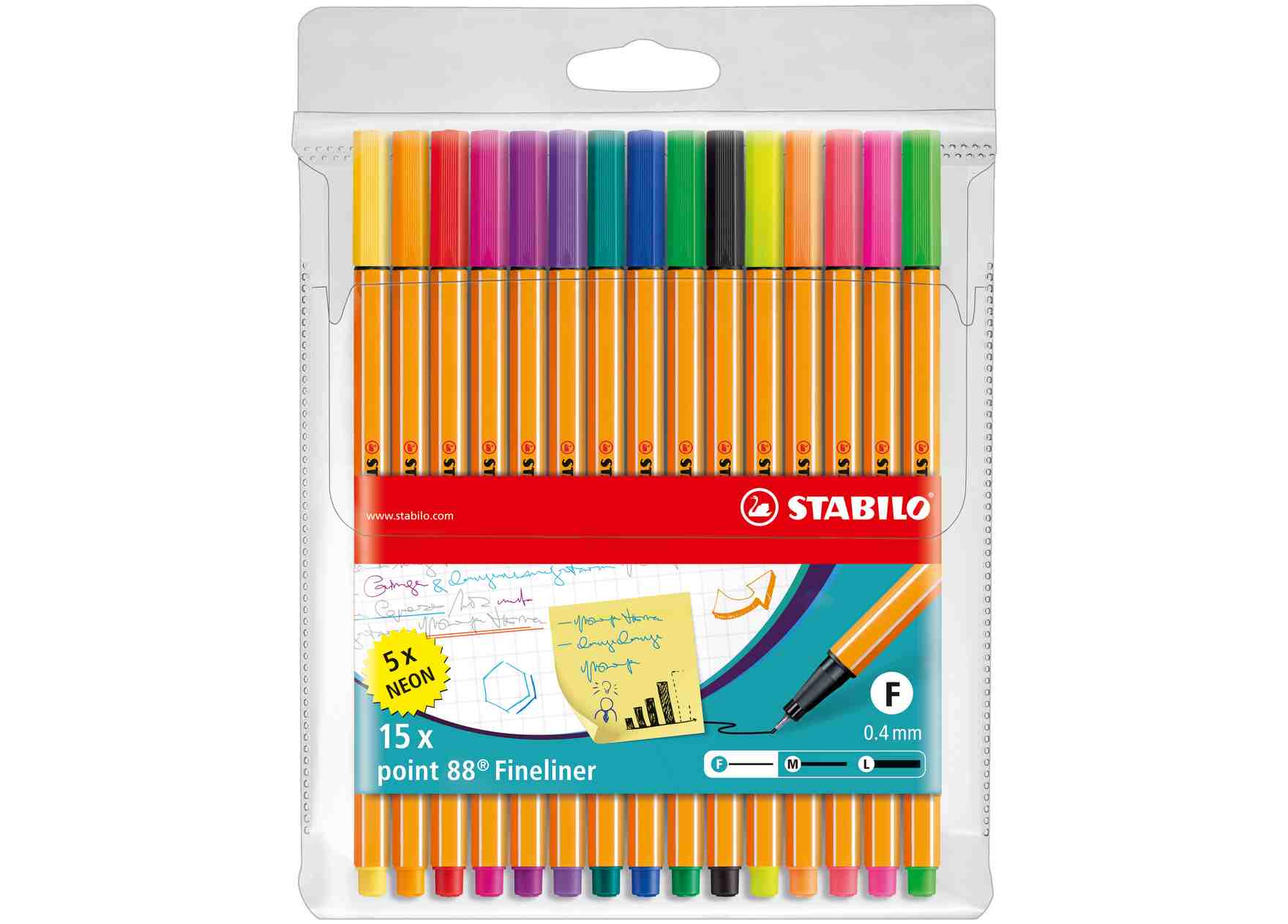 Cienkopisy Stabilo Point neonowe 15kol. etui