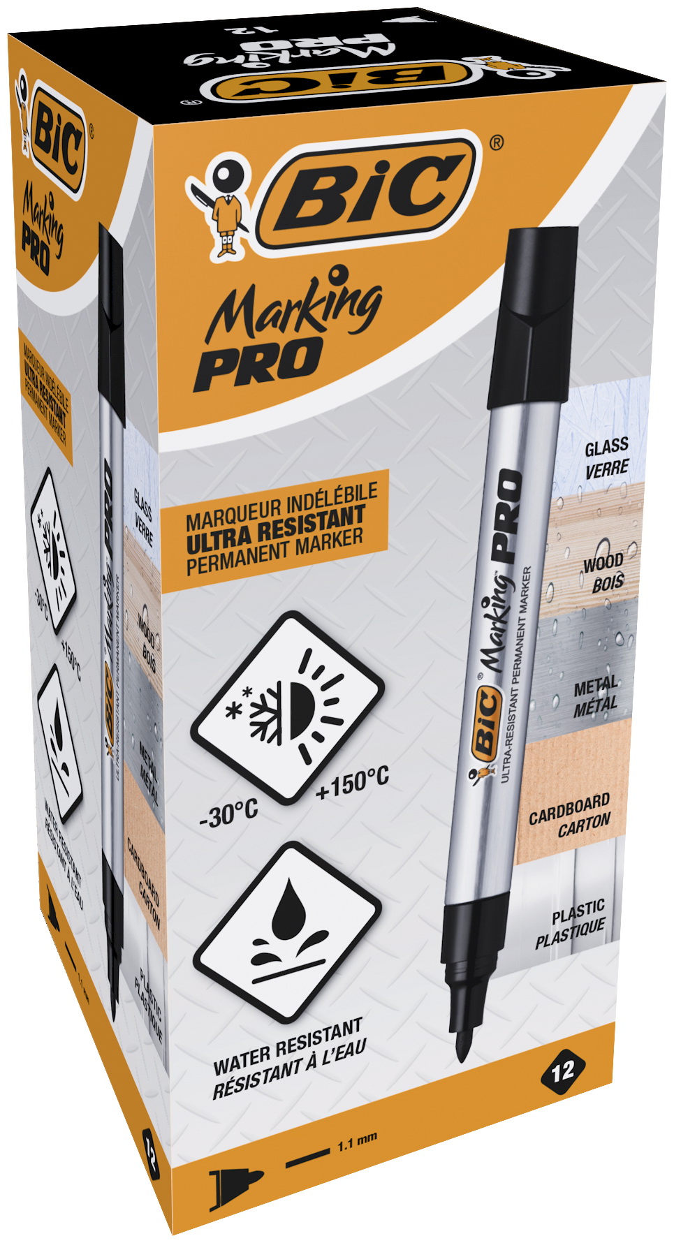 Marker permanentny BIC Marking Pro czarny okrągła końcówka, metalowa oprawa