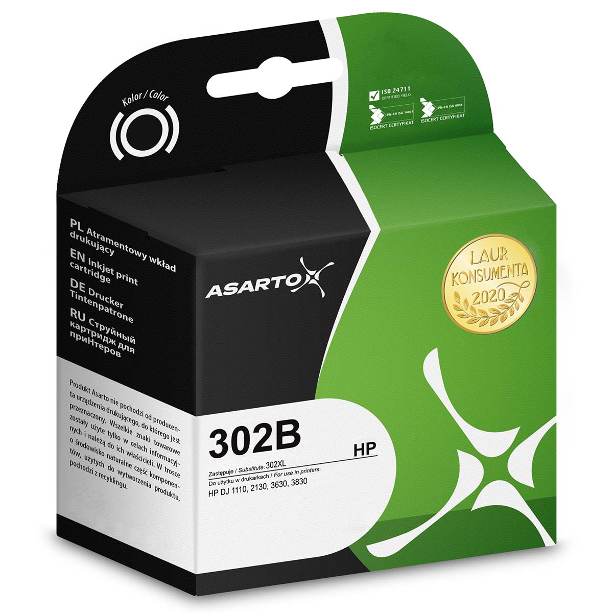 Tusz Asarto HP 302BXL | F6U68AE | AS-H302BXL | 480k | black