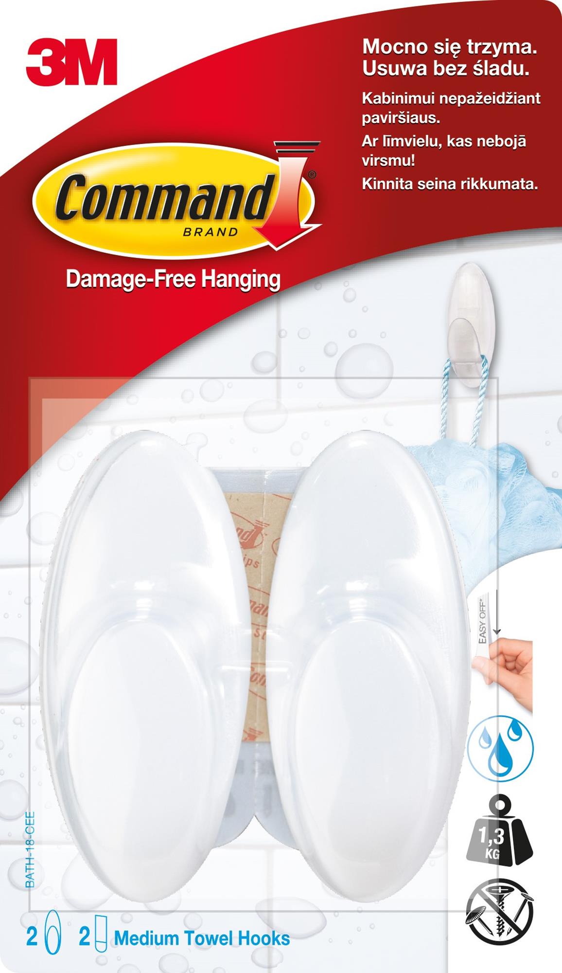 Haki łazienkowe średnie Command 3M 2szt. 1,3kg
