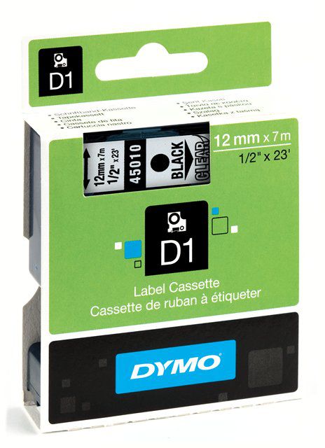 Taśma Dymo 45010 D1 12mm x 7m czarna/przezroczysty nadruk
