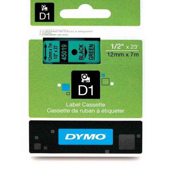 Taśma Dymo 45019 D1 12mm x 7m czarna/zielony nadruk