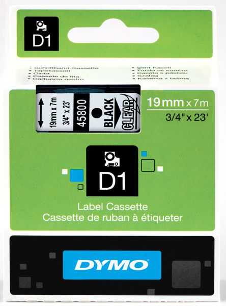 Taśma D1 Dymo 19 mm x 7 m - S0720820 - 45800 czarny/przezroczysty