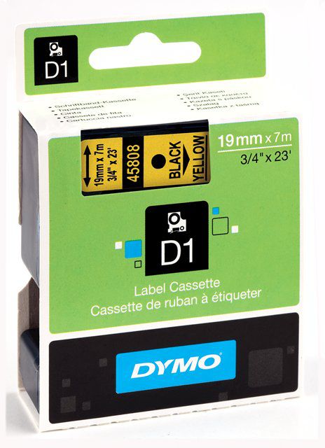 Taśma Dymo 45808 D1 19mm x 7m czarna/żółty nadruk