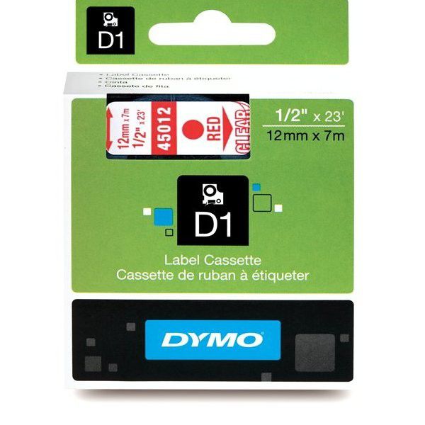 Taśma Dymo 45012 D1 12mm x 7m czerwona/przezroczysty nadruk