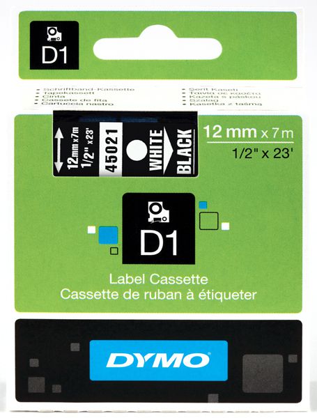 Taśma Dymo 45021 D1 12 mm x 7 m biała/czarny nadruk