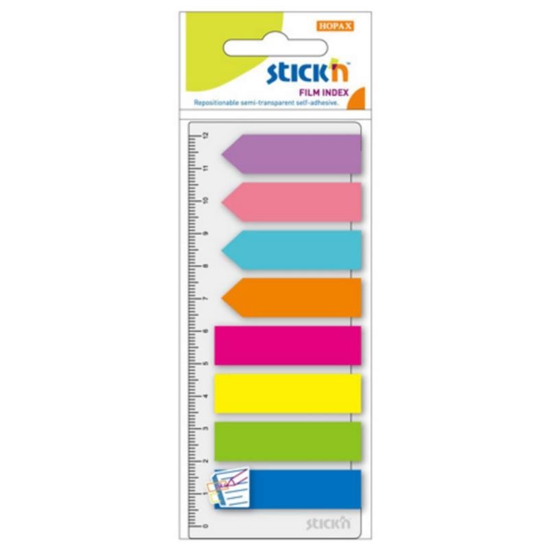 Zakładki indeksujące 45x12 8kol. neon + linijka 12cm Stick"N