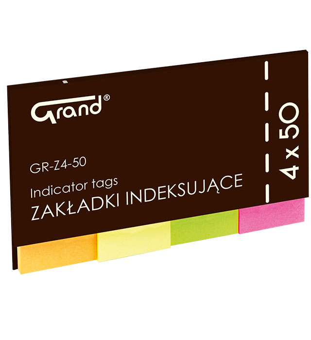 Zakładki indeksujące 20x50mm pap.fluo 4 kolory x 50 kart. GR-Z4-50 Grand