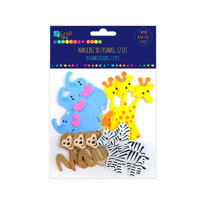 Naklejki z pianki 3D zwierzątka safari (12 szt.) KSPI-345 Dalprint