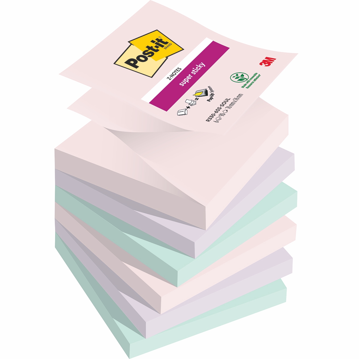 Karteczki samoprzylepne Post-it Super Sticky Z-Notes Soulful 76x76mm 6x90k