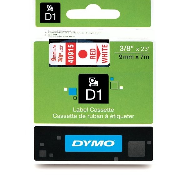 Taśma Dymo 40915 D1 9mm x 7m czerwony/biały nadruk