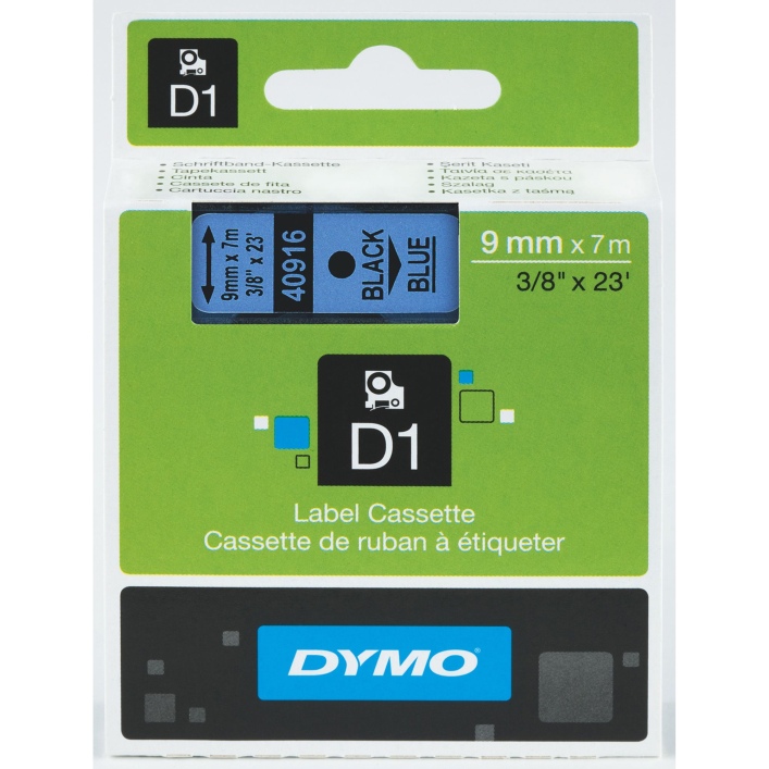 Taśma Dymo 40916 D1 9mm x 7m czarny/niebieski nadruk