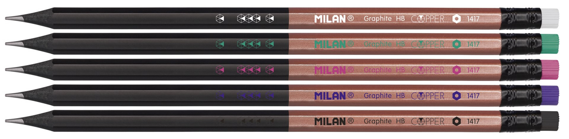 Ołówki sześciokątne HB z gumką COPPER 1 szt. Milan