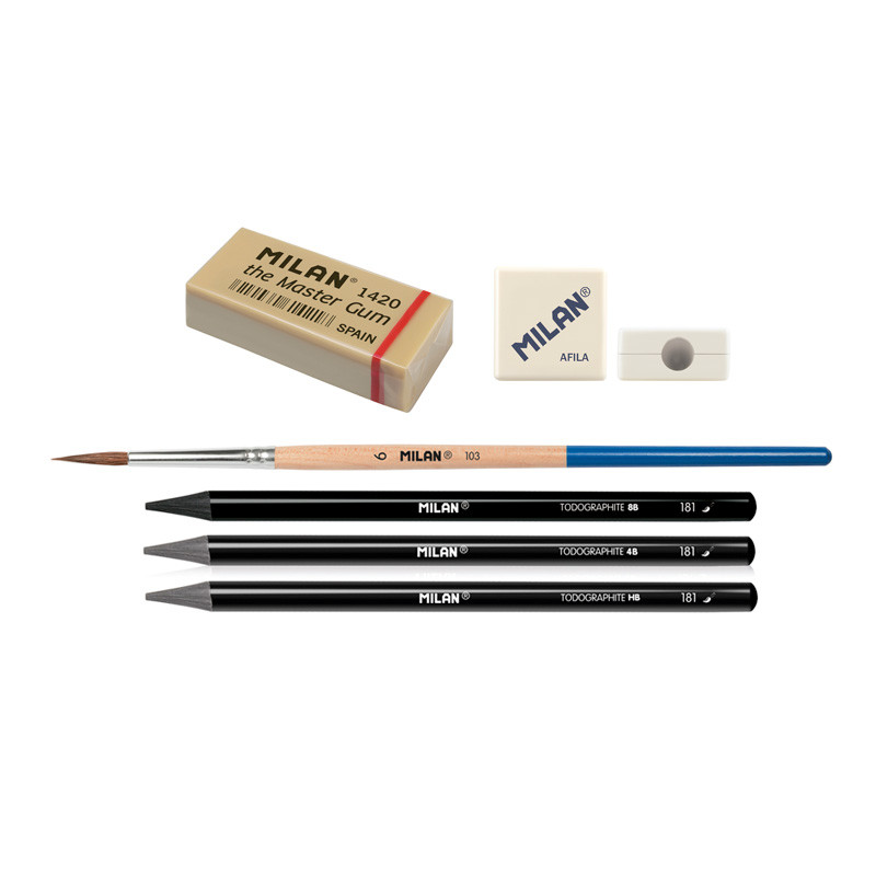 Zestaw MILAN 3 ołówków bezdrzewnych TODOGRAPHITE: HB, 4B, 6B z pędzelkiem w metalowym op.