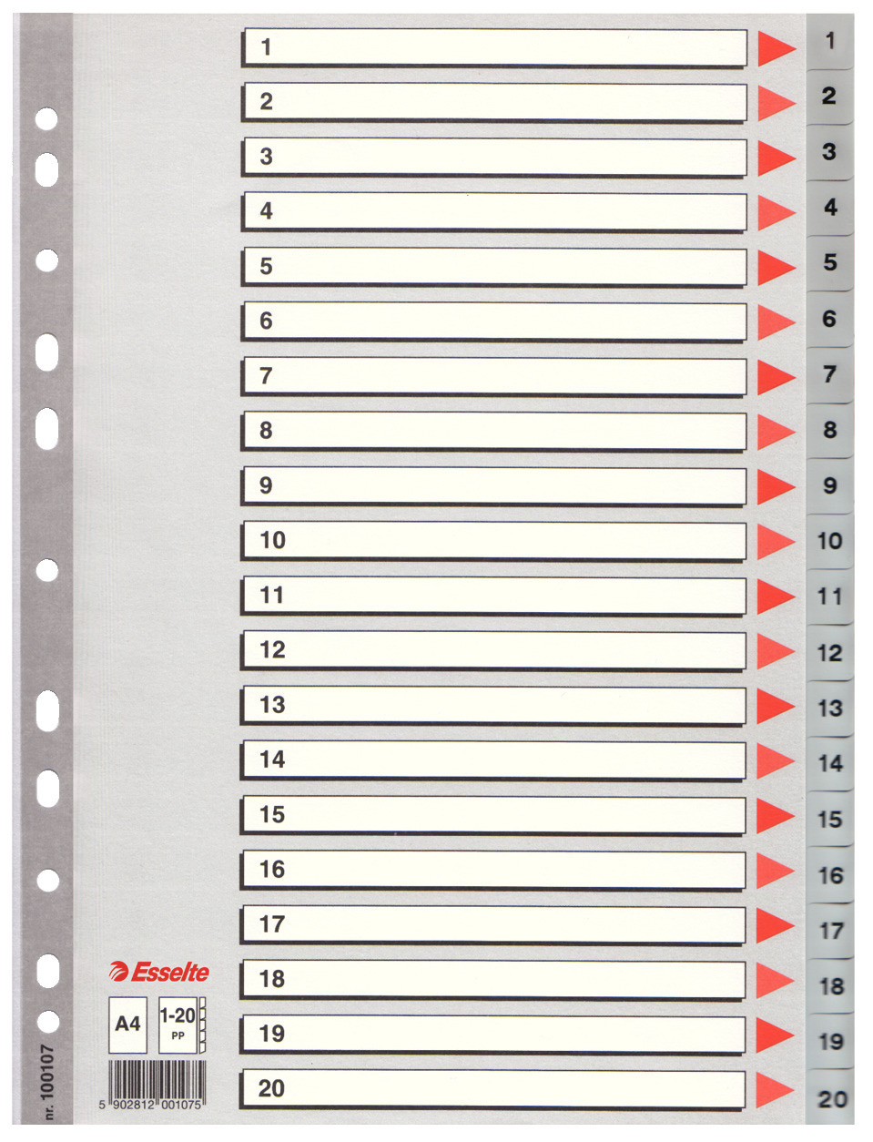 Przekładki numeryczne Esselte A4/1-20 szare
