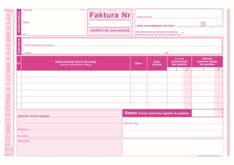 Faktura odwrotne obciążenie MiP 109-3E A5