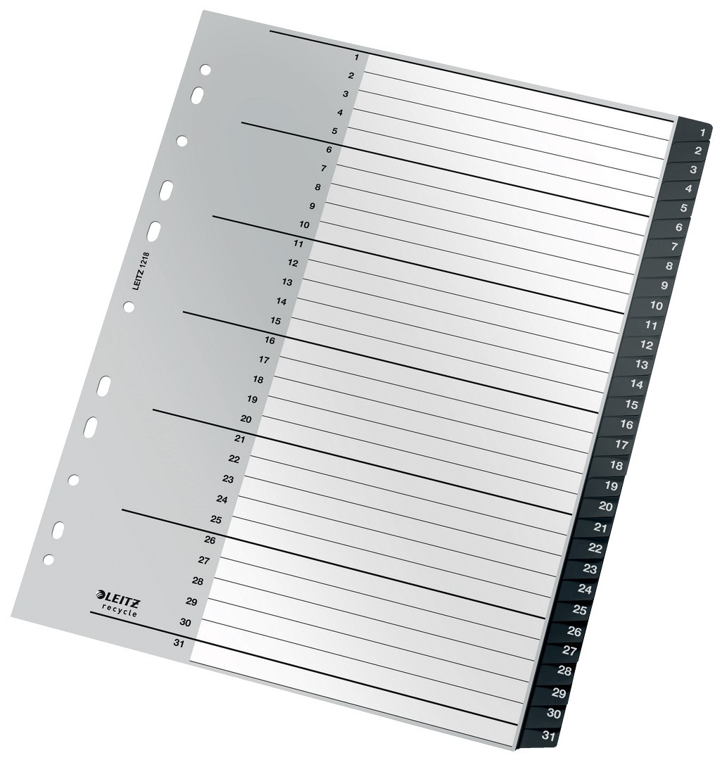Przekładki A4 1-31 PP czrane Leitz Recycle
