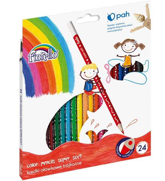 Kredki ołówkowe trókątne Super Soft 24 kolory Fiorello