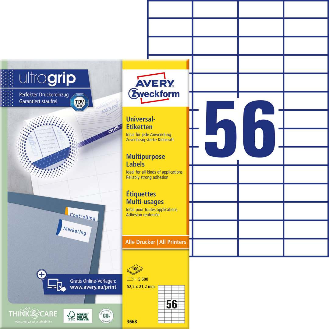 Etykiety uniwersalne Avery Zweckform 3688, 52,5x21,2 mm