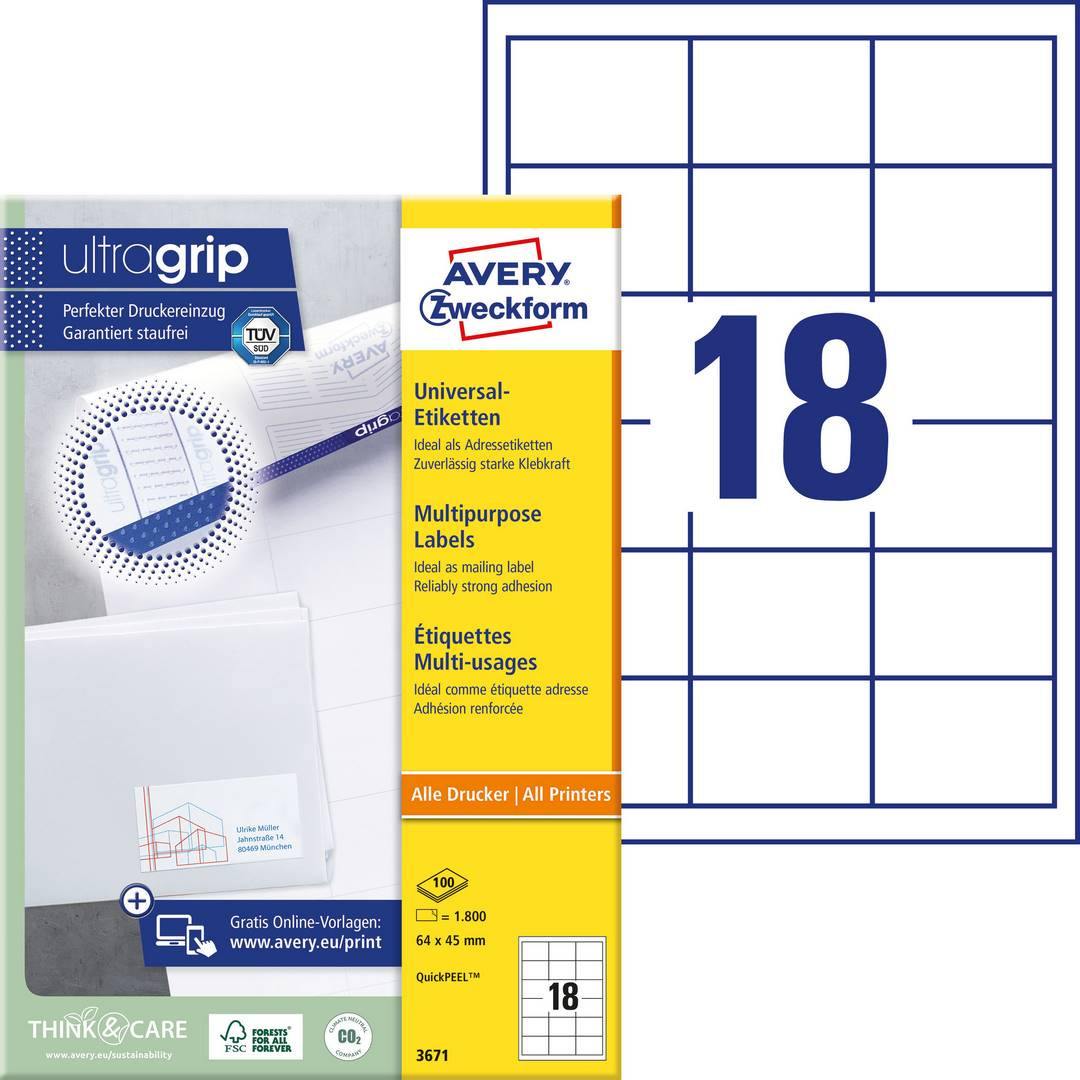 Etykiety uniwersalne Avery Zweckform 3671, 64x45 mm