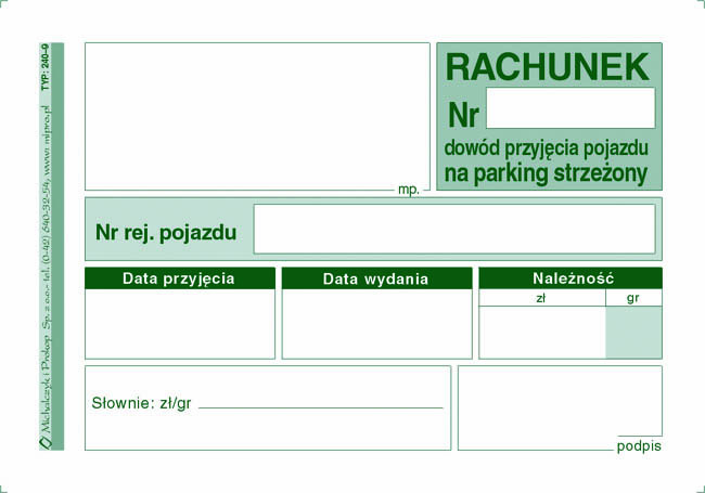 Dowód przyjęcia pojazdu na parking MiP 240-9 A7