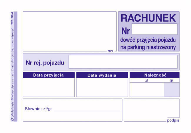Dowód przyjęcia pojazdu na parking niestrzeżony MiP 242-9 A7