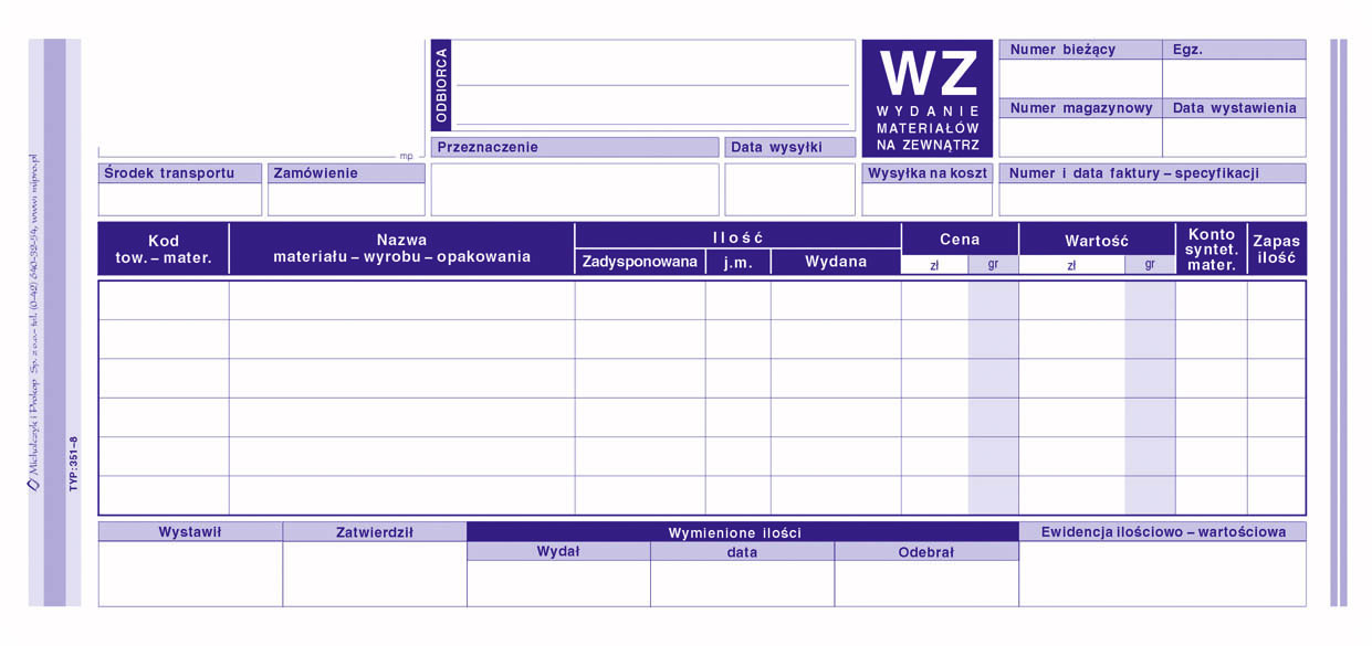 Wydanie materiału na zewnątrz WZ MiP 351-8 1/3 A4
