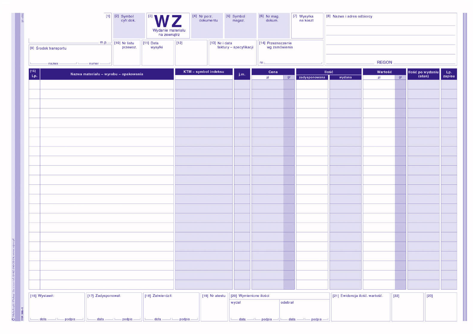 Wydanie materiału WZ MiP 385-1 A4