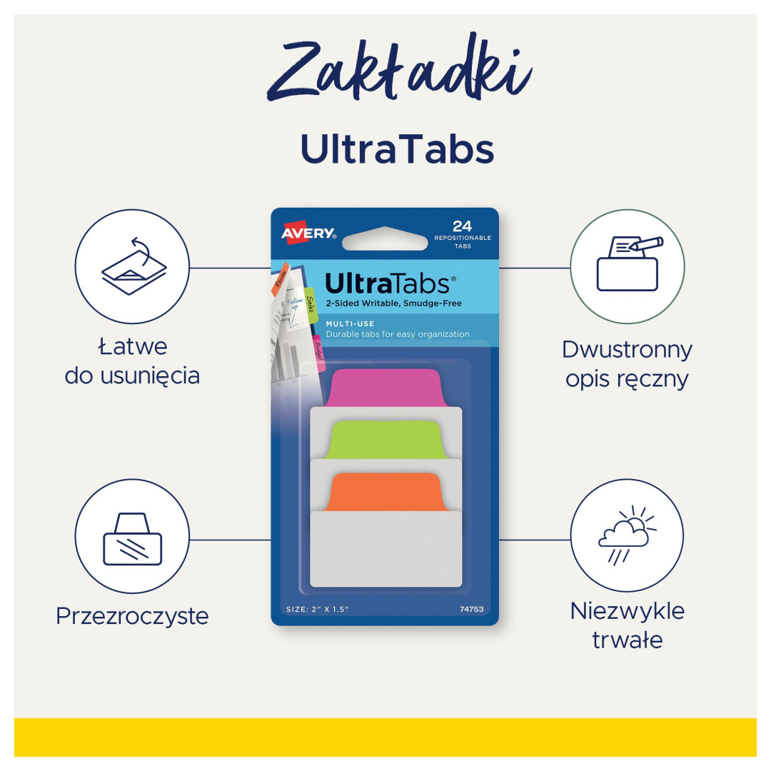 Zakładki indeksujące Ultra Tabs 50,8x38 klasyczne 74754 Avery Zweckform