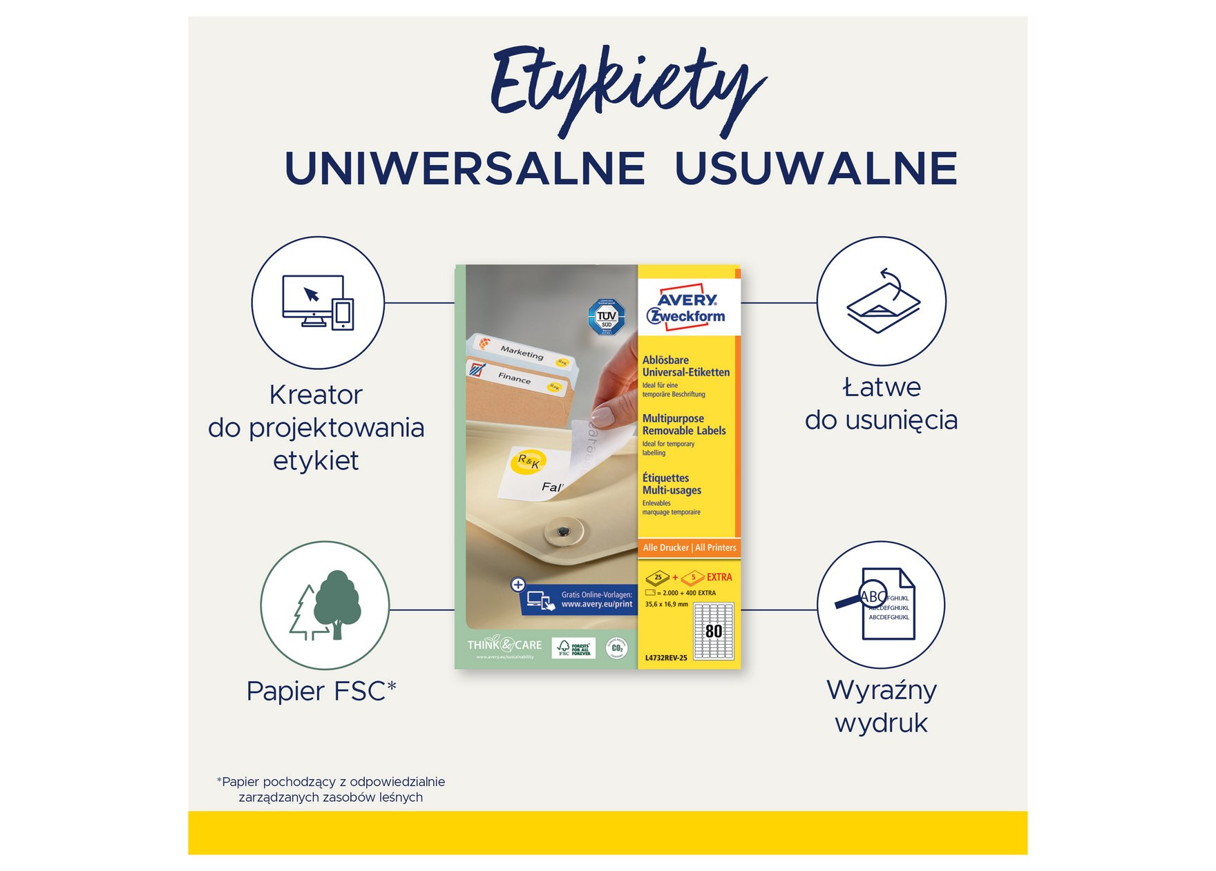 Usuwalne etykiety uniwersalne Avery Zweckform 63,5x29,6