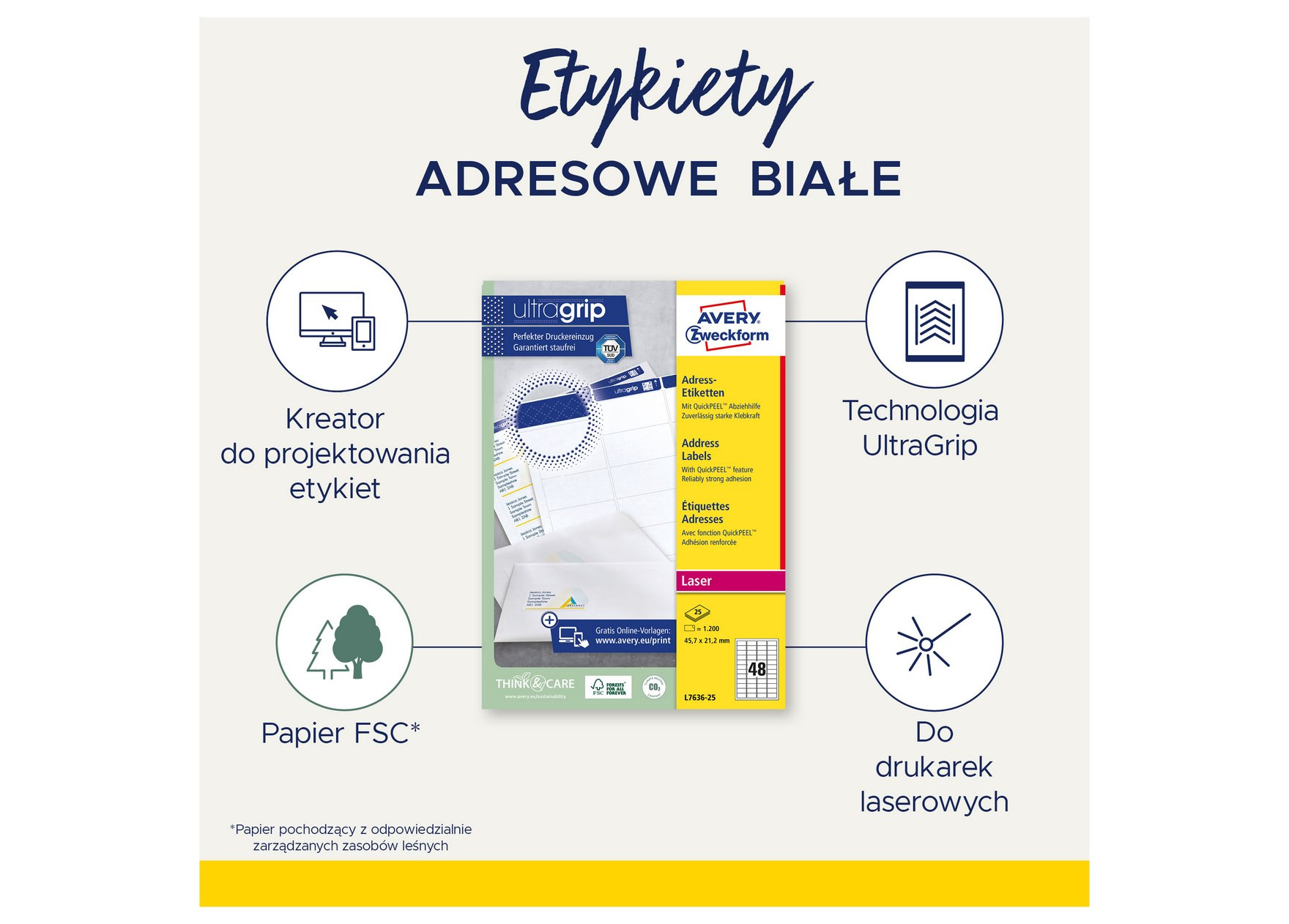 Etykiety adresowe biała 63,5x33,9 mm 2400szt. Avery Zweckform