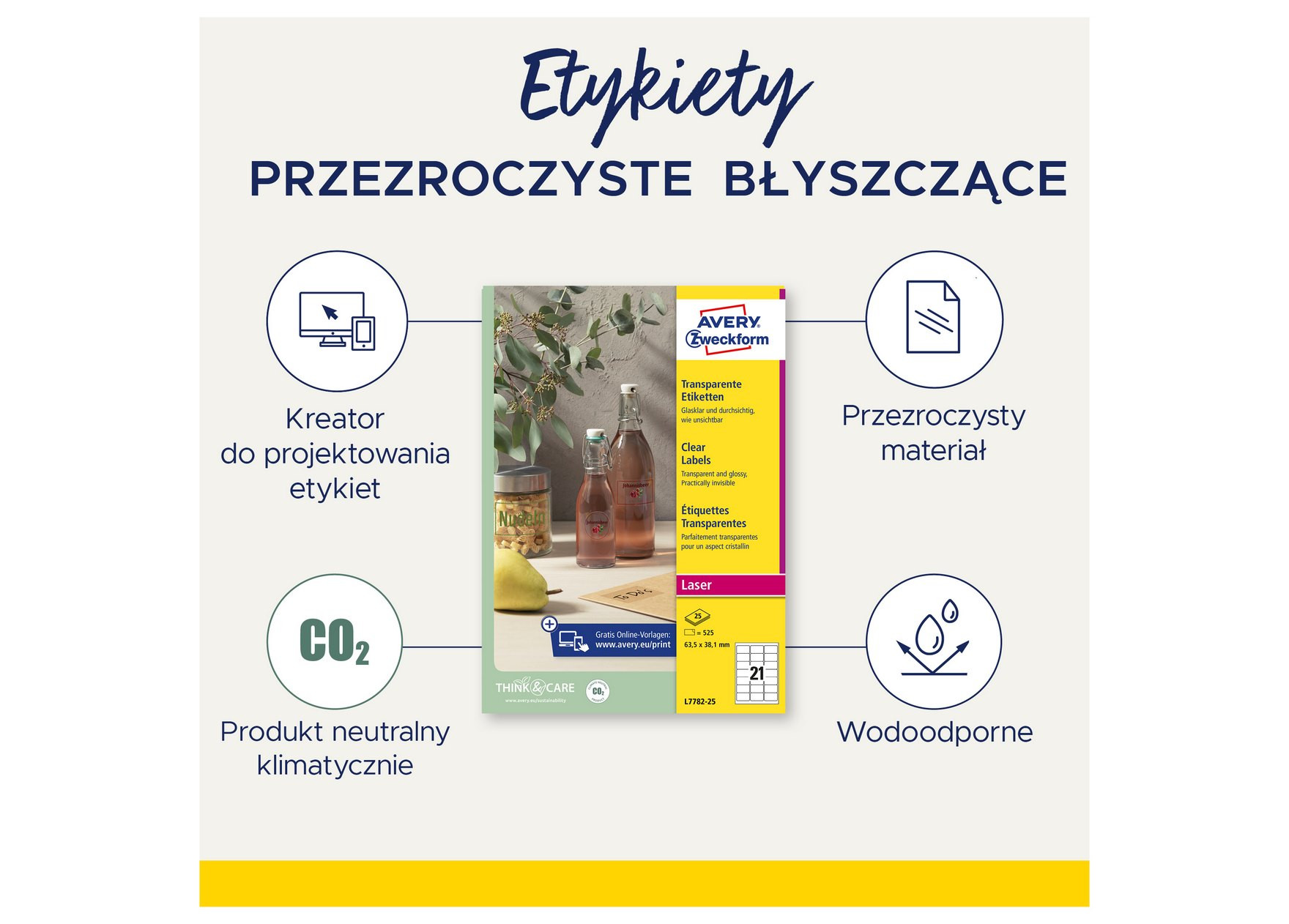 Etykiety przezroczyste Avery Zweckform Crystal Clear 210x297 mm