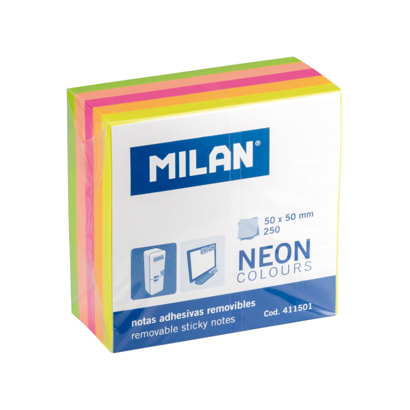 Karteczki NEON mix mini kostka 50x50, 250 szt. 411501 Milan