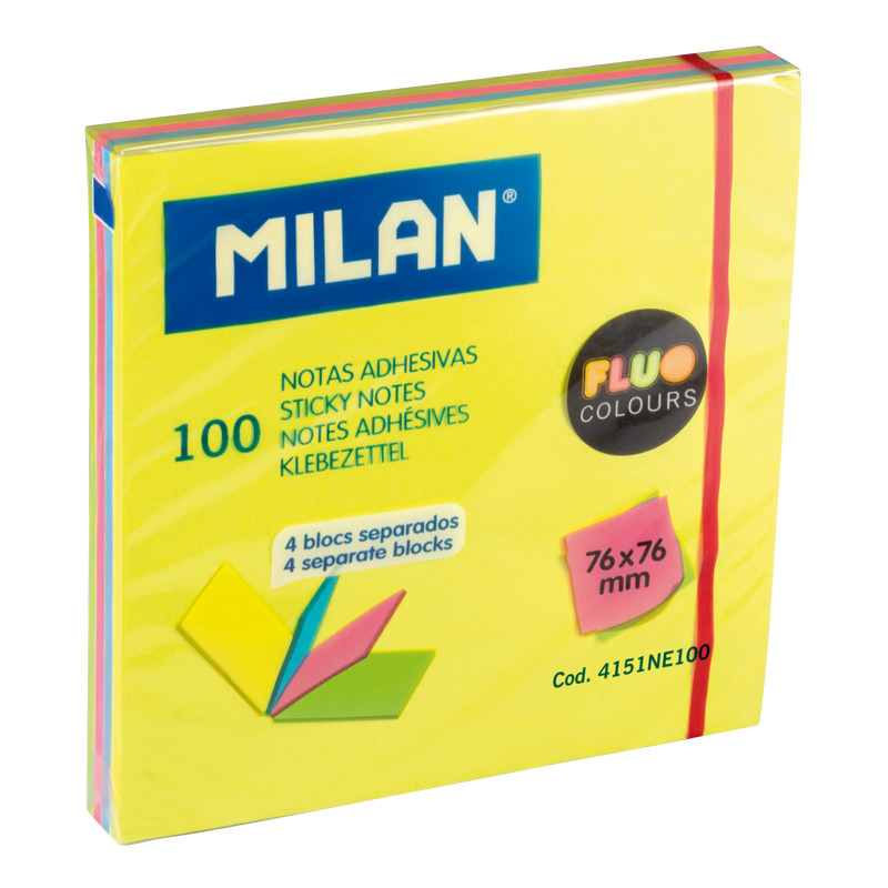 Karteczki samoprzylepne Fluo 76x76 100szt. Milan