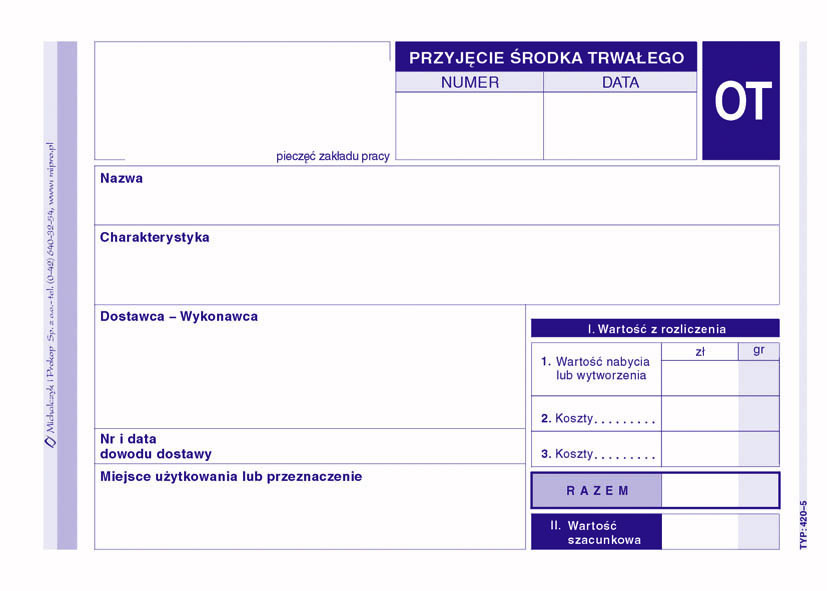 Przyjęcie środka trwalego OT MiP 420-5 A6