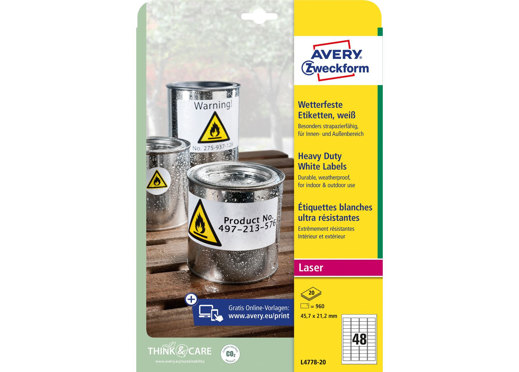 Etykiety ochronne Avery Zweckform Heavy Duty 45,7x21,2 mm