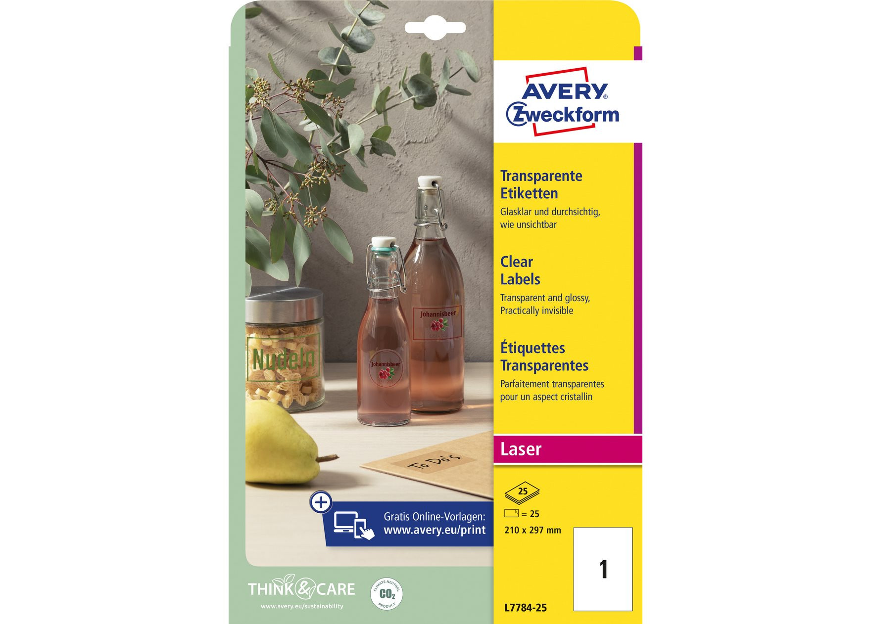Etykiety przezroczyste Avery Zweckform Crystal Clear 210x297 mm