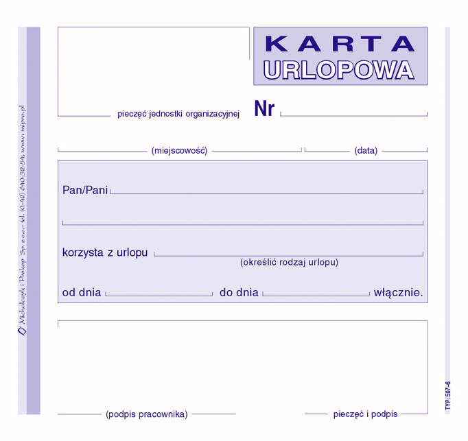 Karta urlopowa MiP 507-6 A6