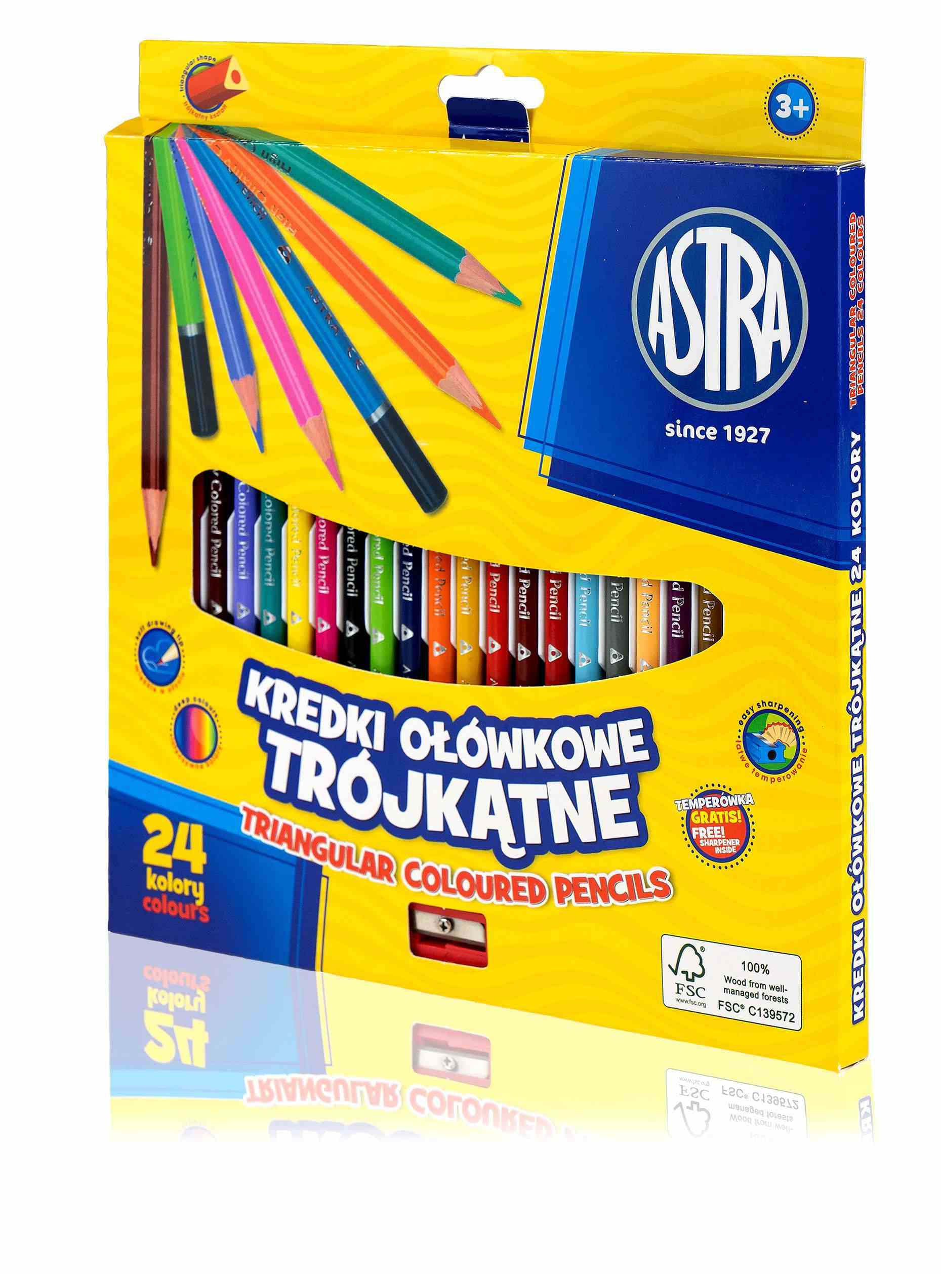 Kredki ołówkowe trójkątne Astra 24 kolory 312110003