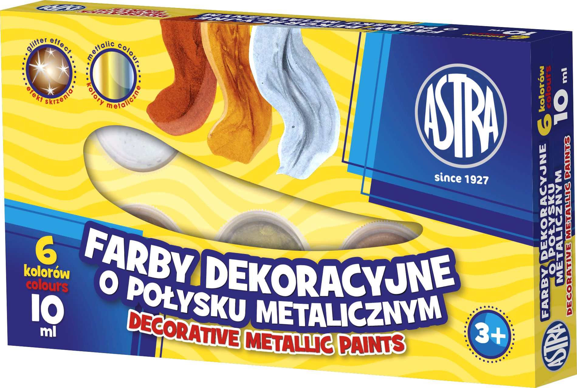 Farby plakatowe Astra 6 kolorów 10 ml metaliczne